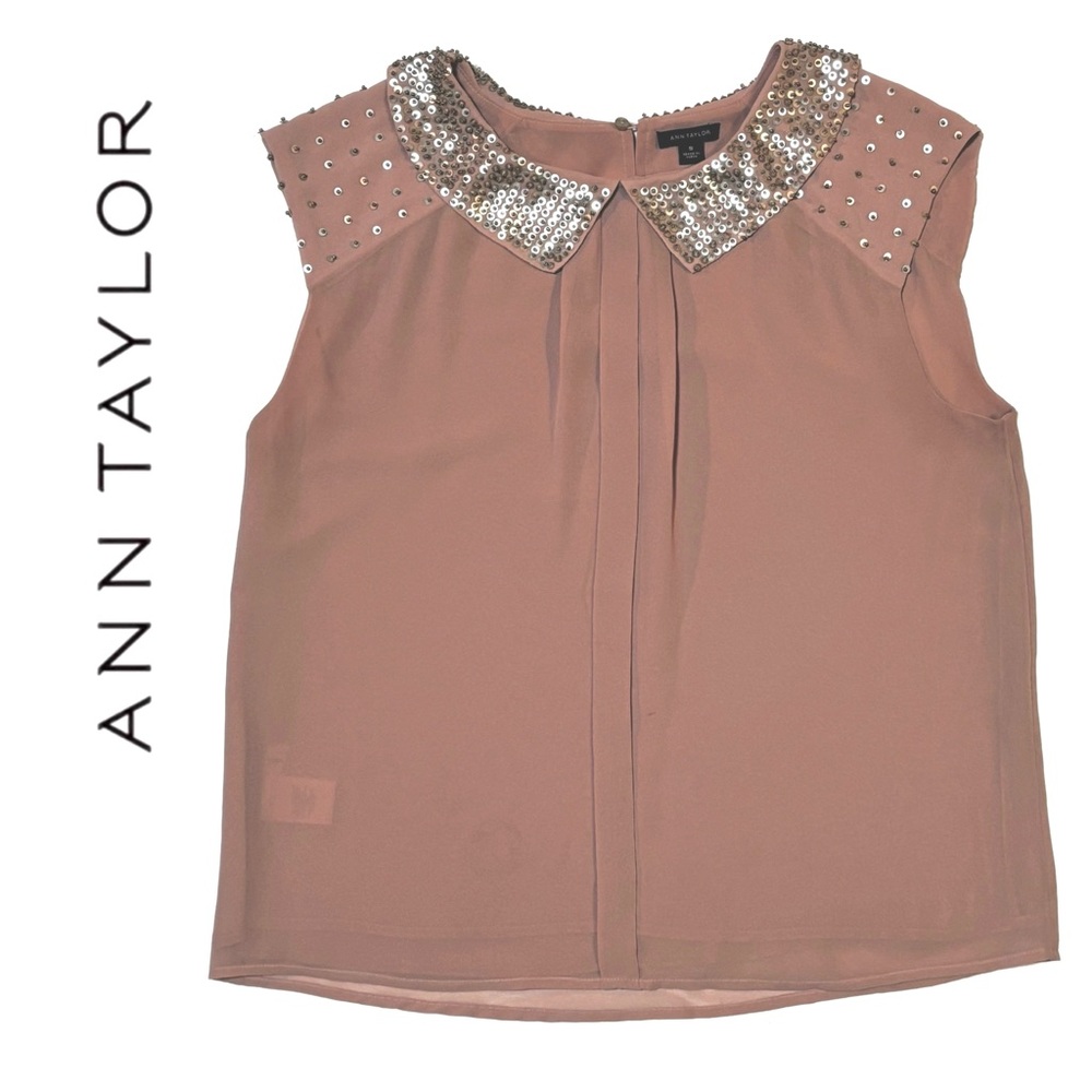 Ann Taylor Dusty Pink Top Sequin Collar S